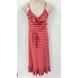Love by Design Pink and Grey Stripe Sleeveless Ruffled Maxi Dress Size M